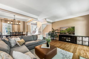 Living Room with fireplace and doors to deck