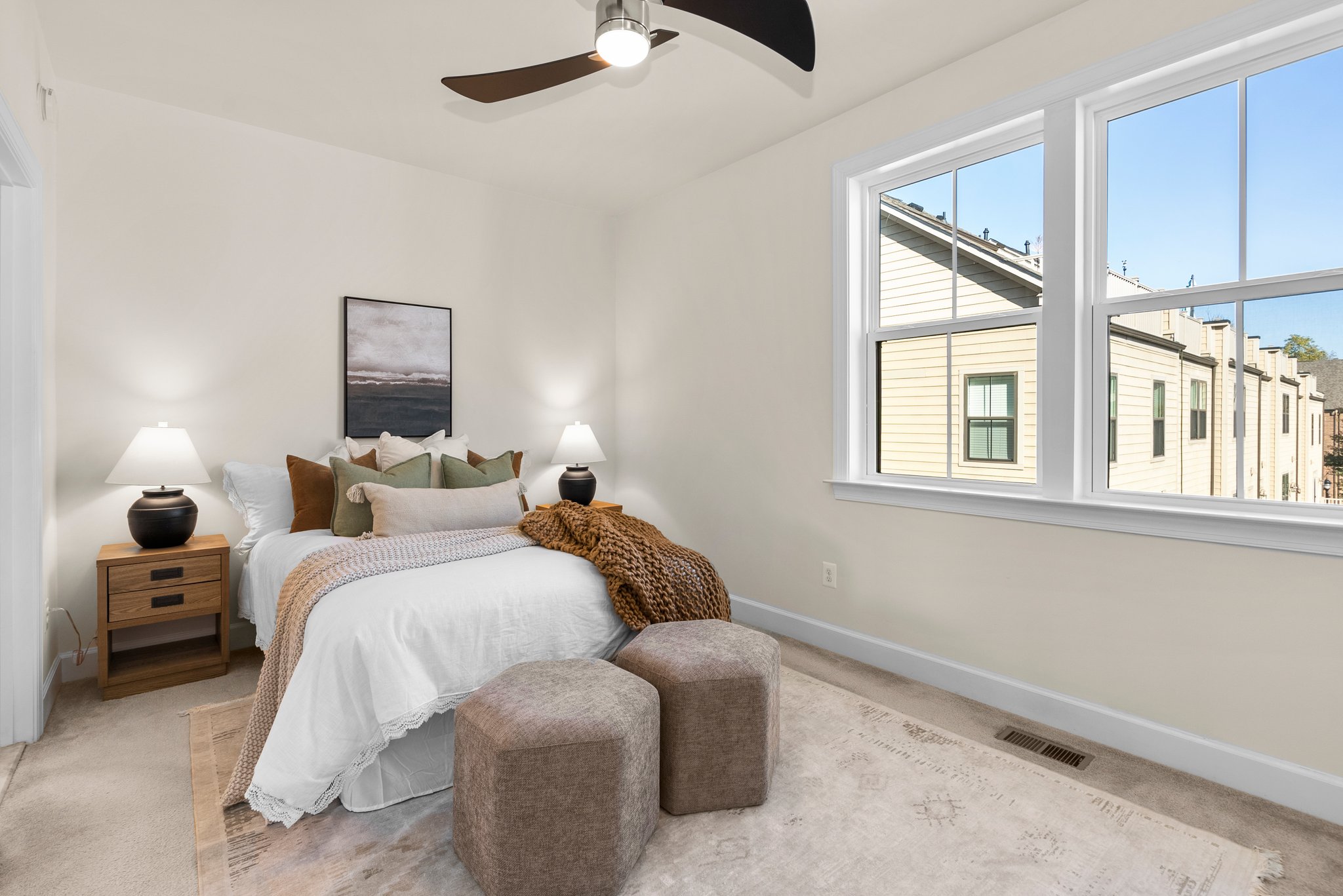 Primary bedroom on 3rd floor with 9' ceilings +fan