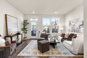 Lovely & serene living room with 9' ceilings