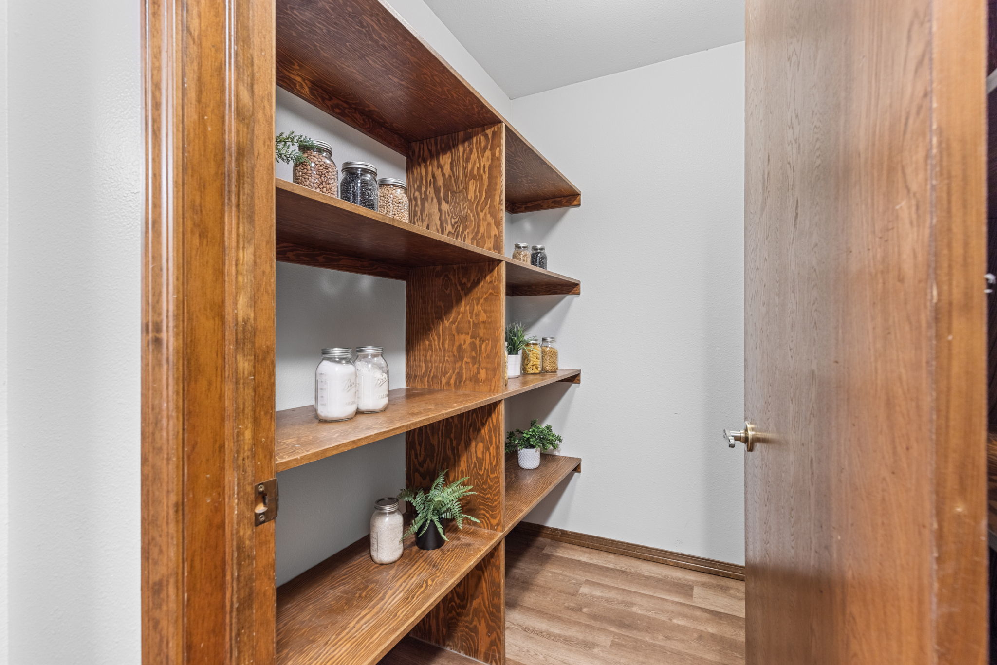 A Huge Walk-In Pantry With Two Walls of Shelves