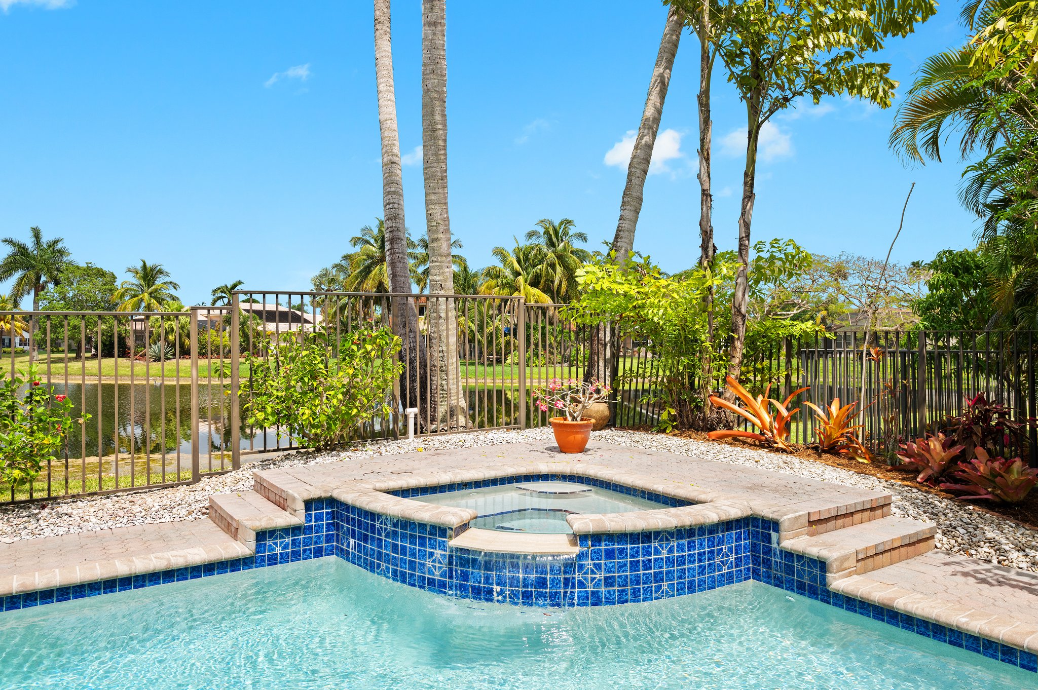 Elevated, heated pool spa.