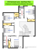 2nd Floor Plan: 4BR's, 2 Full Baths