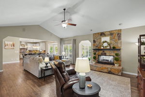 Vaulted ceilings in the Great Room add to the open feel