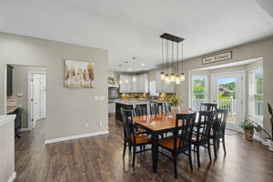 Open kitchen concept offers plenty of space for large family gatherings.
