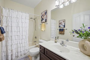 Hall bath features tub/shower combo