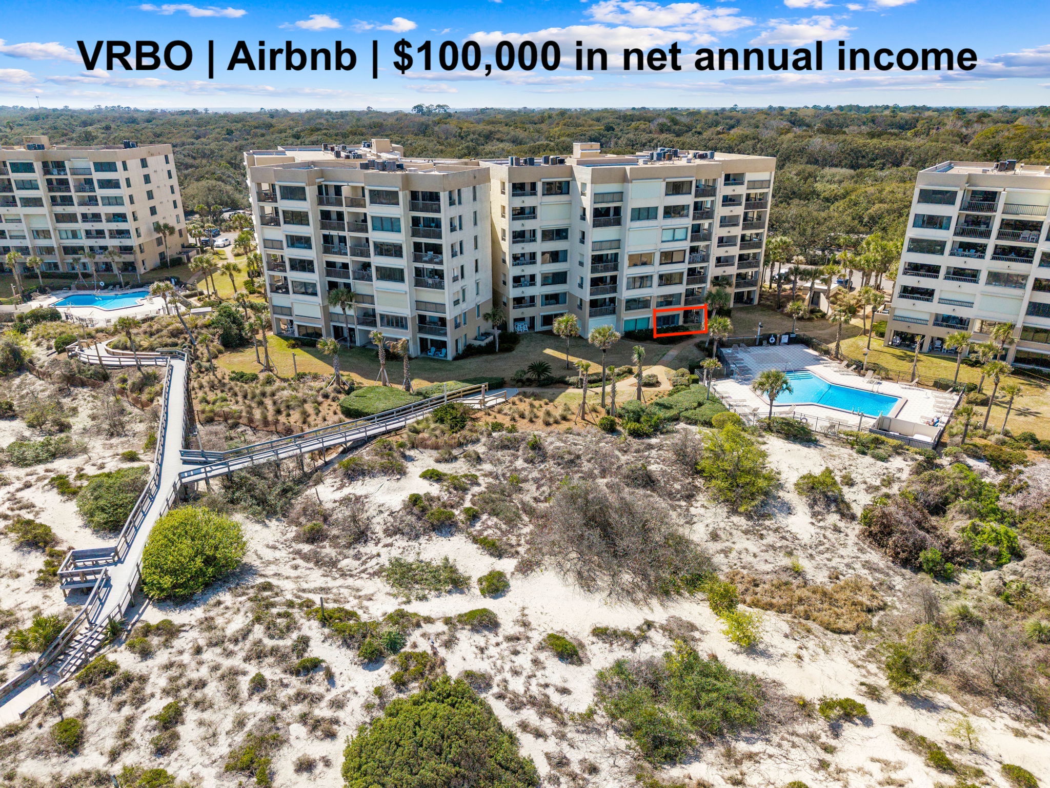 Beyond its appeal as a personal retreat, the condo also offers proven income potential, with an established 5-star VRBO and Airbnb rental history generating approximately $100,000 annually ...