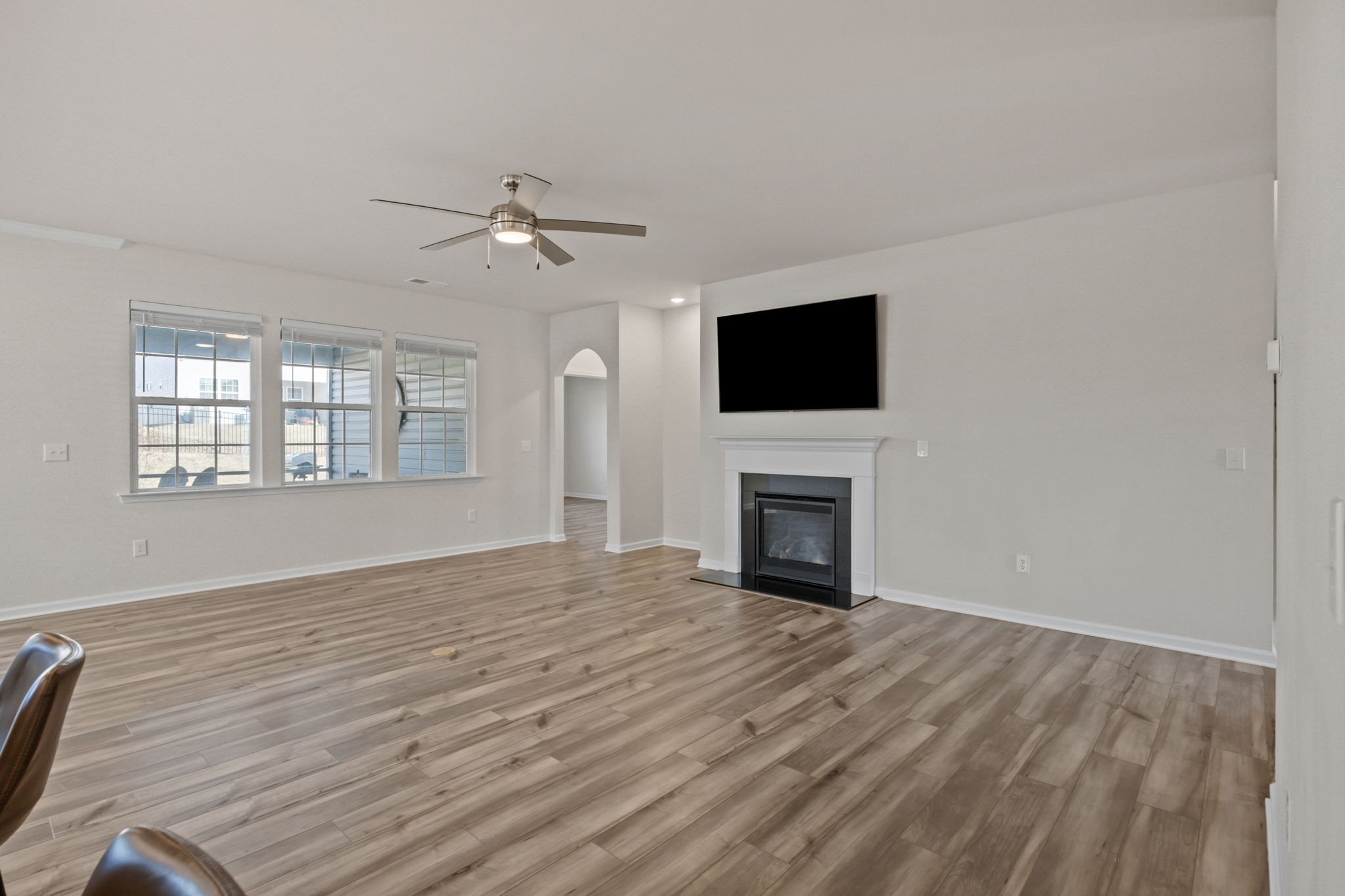 Breathtaking room to fill with your own style! Gas fireplace, wall-mounted TV, upgraded contemporary ceiling fans and beautiful window blinds throughout.  Plenty of room to enjoy entertaining or intimate spaces for a quiet retreat.