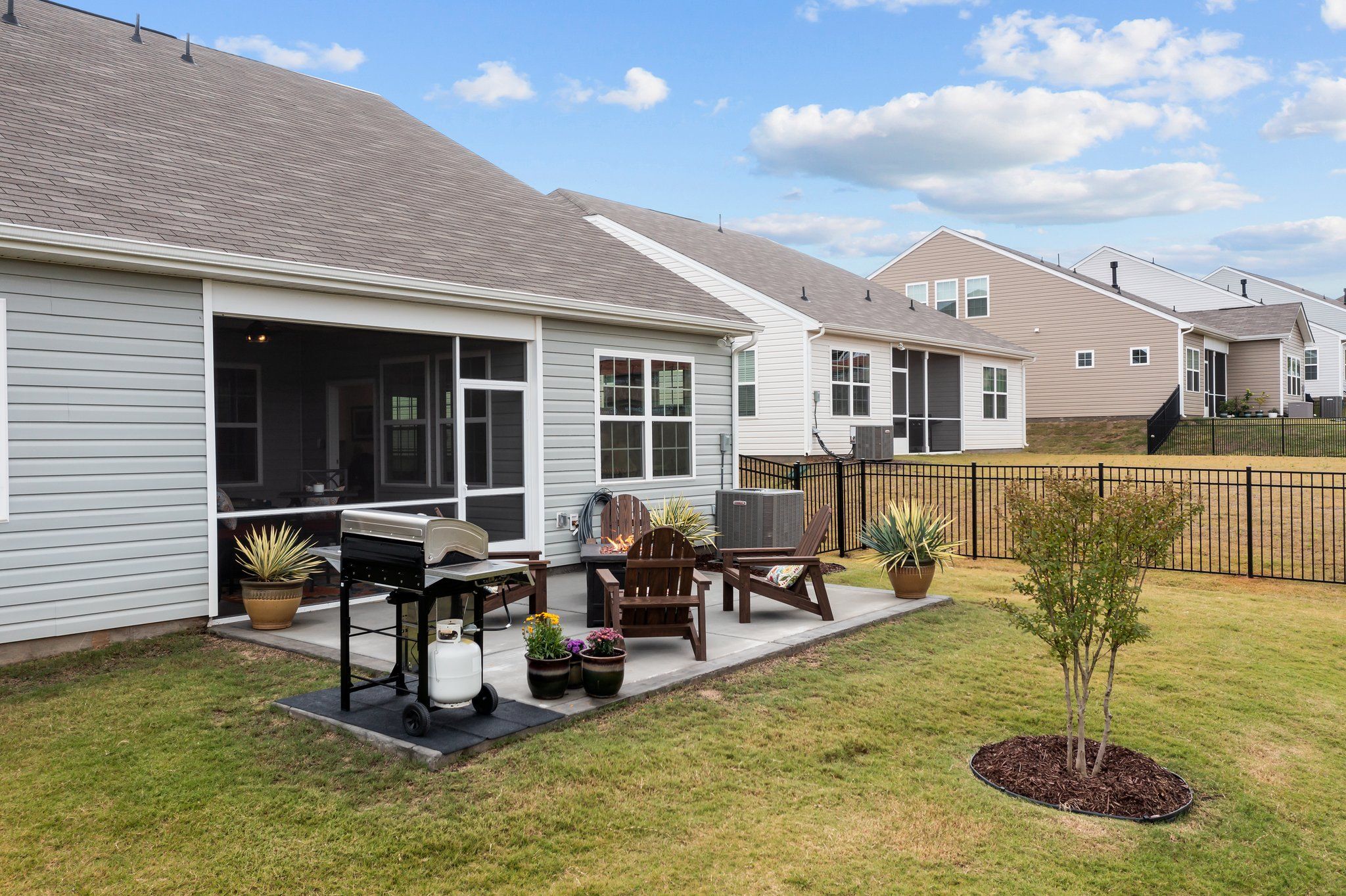 Patio, extended grill pad and screened porch.