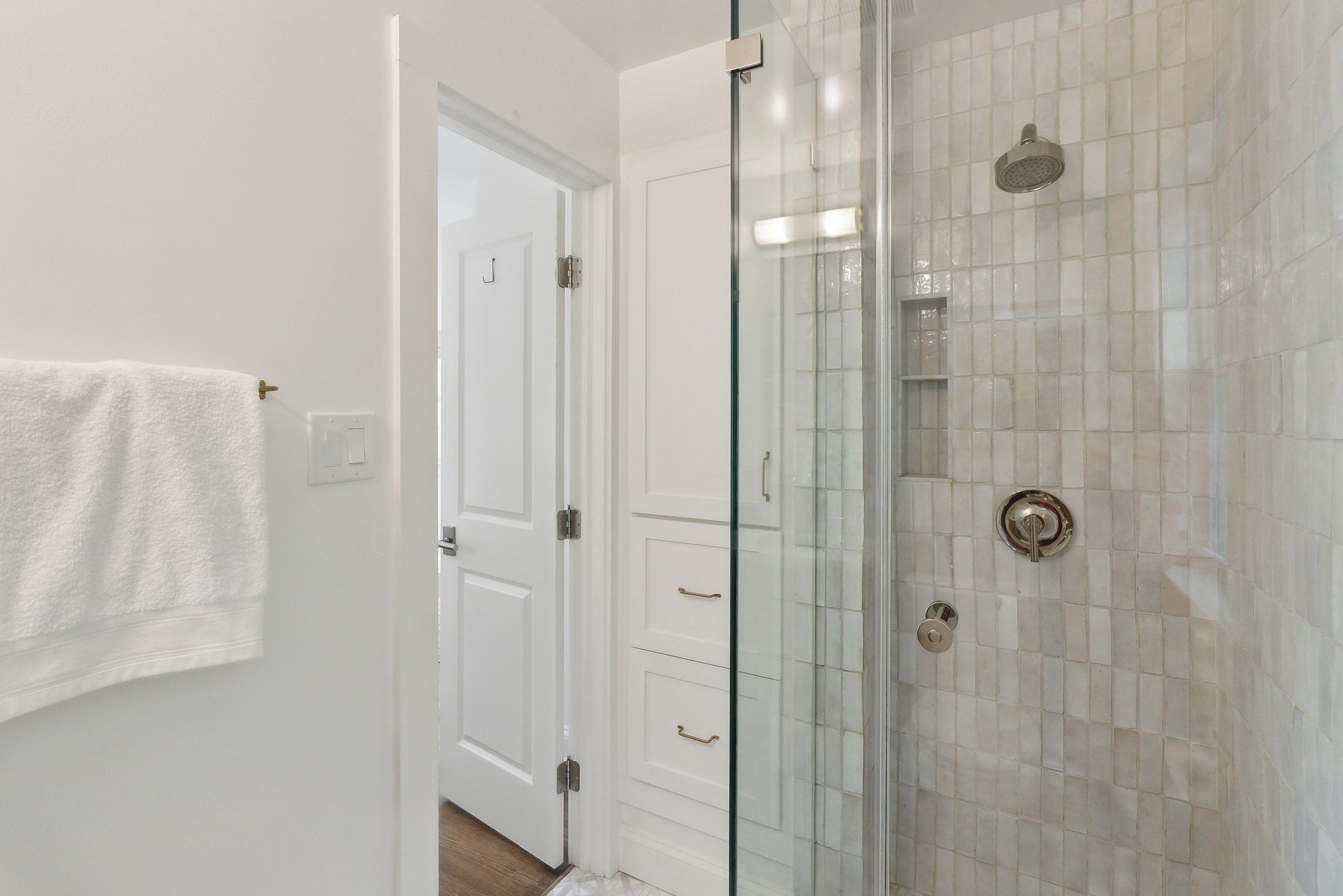 Primary Bathroom with Carrara Gioia marble