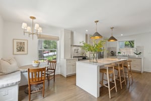 Gourmet Chef's Kitchen featuring Bianco Superiore quartzite countertops & backsplash