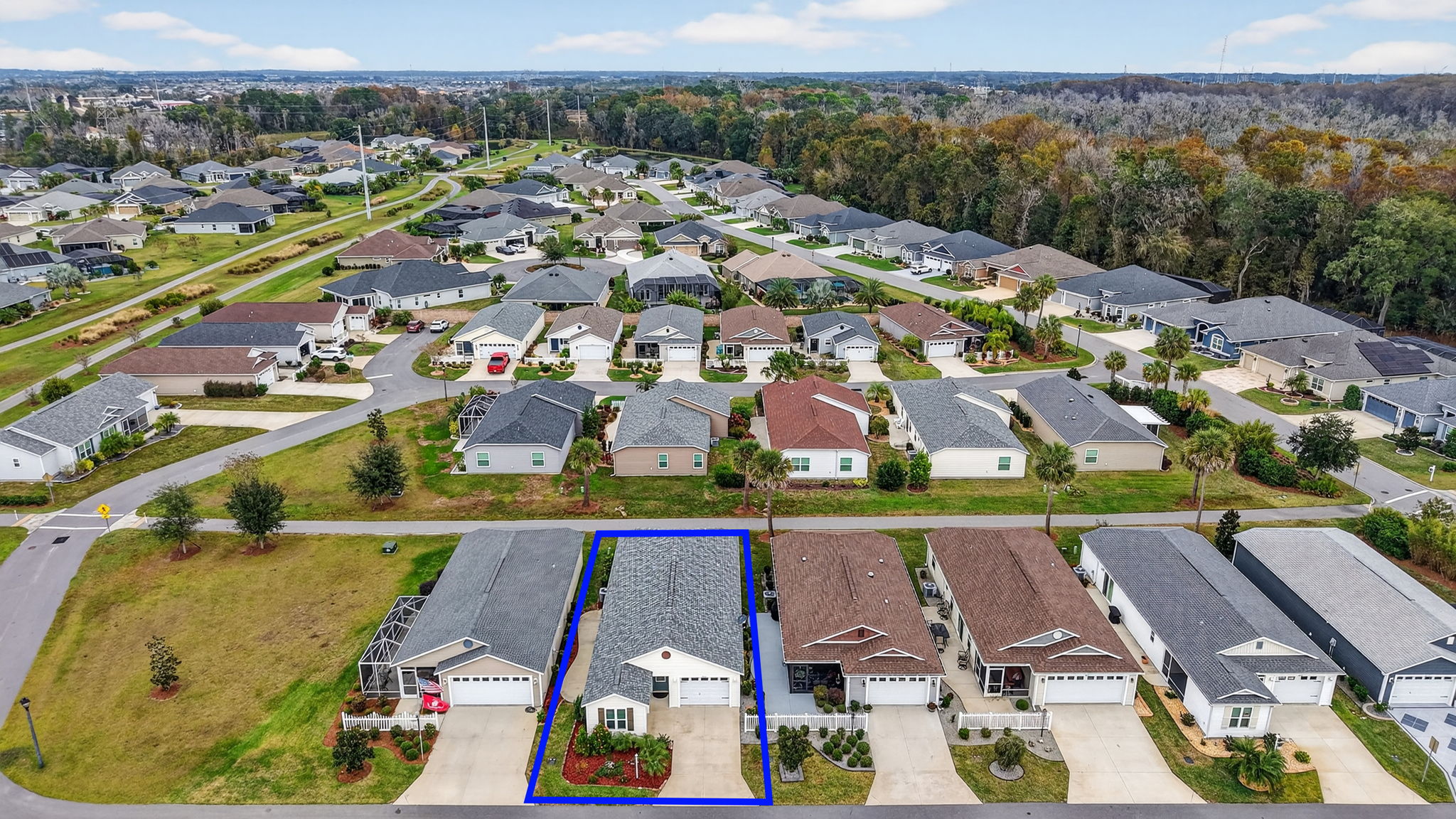 Aerial with Property Lines and Walking and Bicycling Trails Behind Home