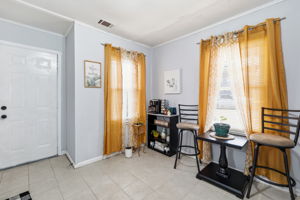 Kitchen with door going to outside