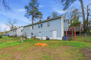 View of basement door of 495 Birney and deck