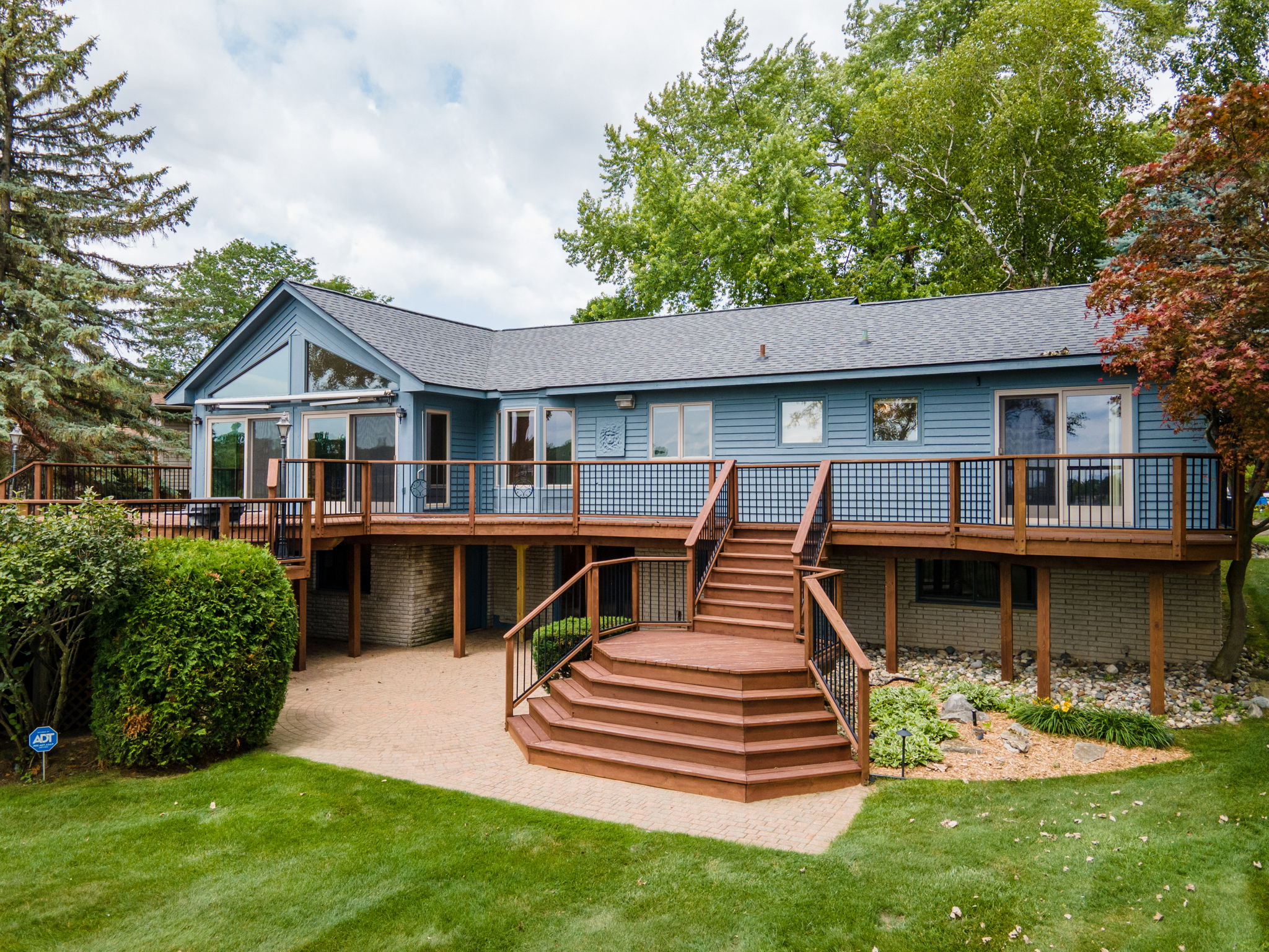 Multi tiered cedar wood deck