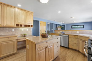 Lots of counter space and cabinets plus a  kitchen island