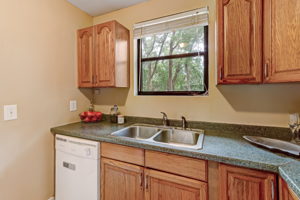 All white appliances brighten the space