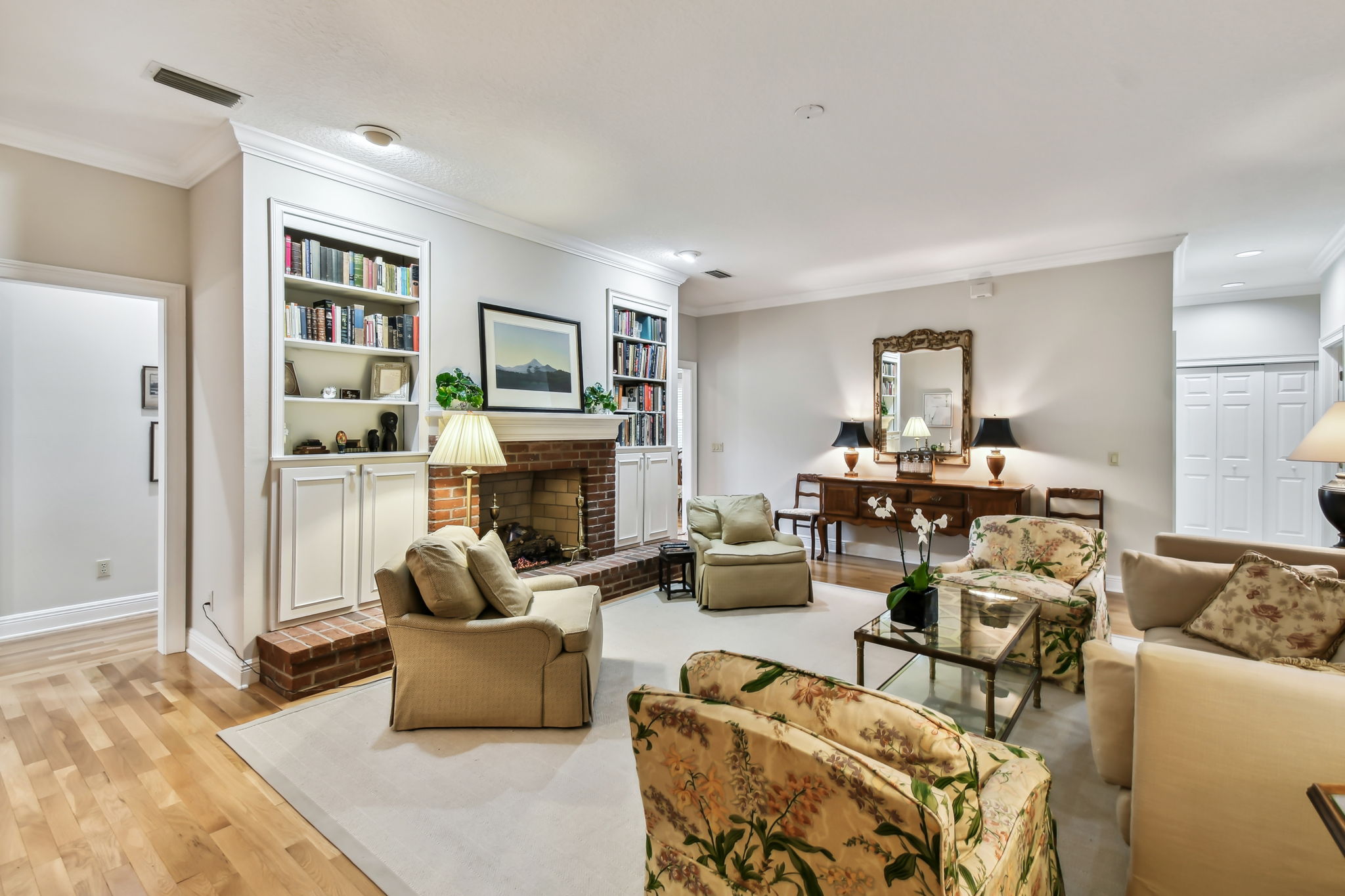 Great Room features built-in bookcases/cabinetry