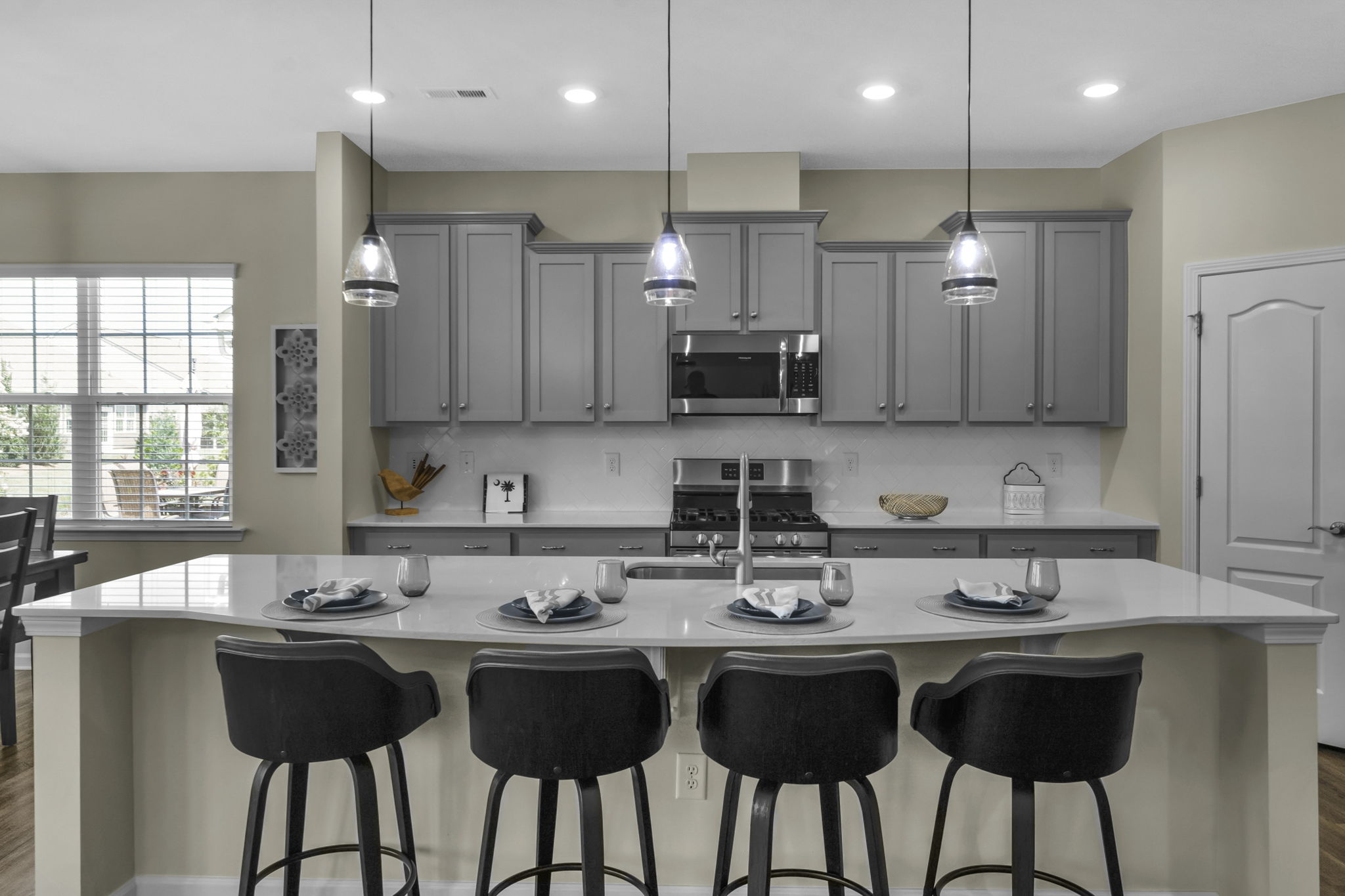 Oversized quartz island with ample seating