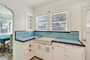 The kitchen with the breakfast nook to the left.