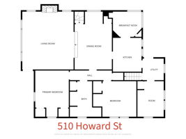 Main Floor layout.  The left side is the street side.  Digitally altered to add the address.