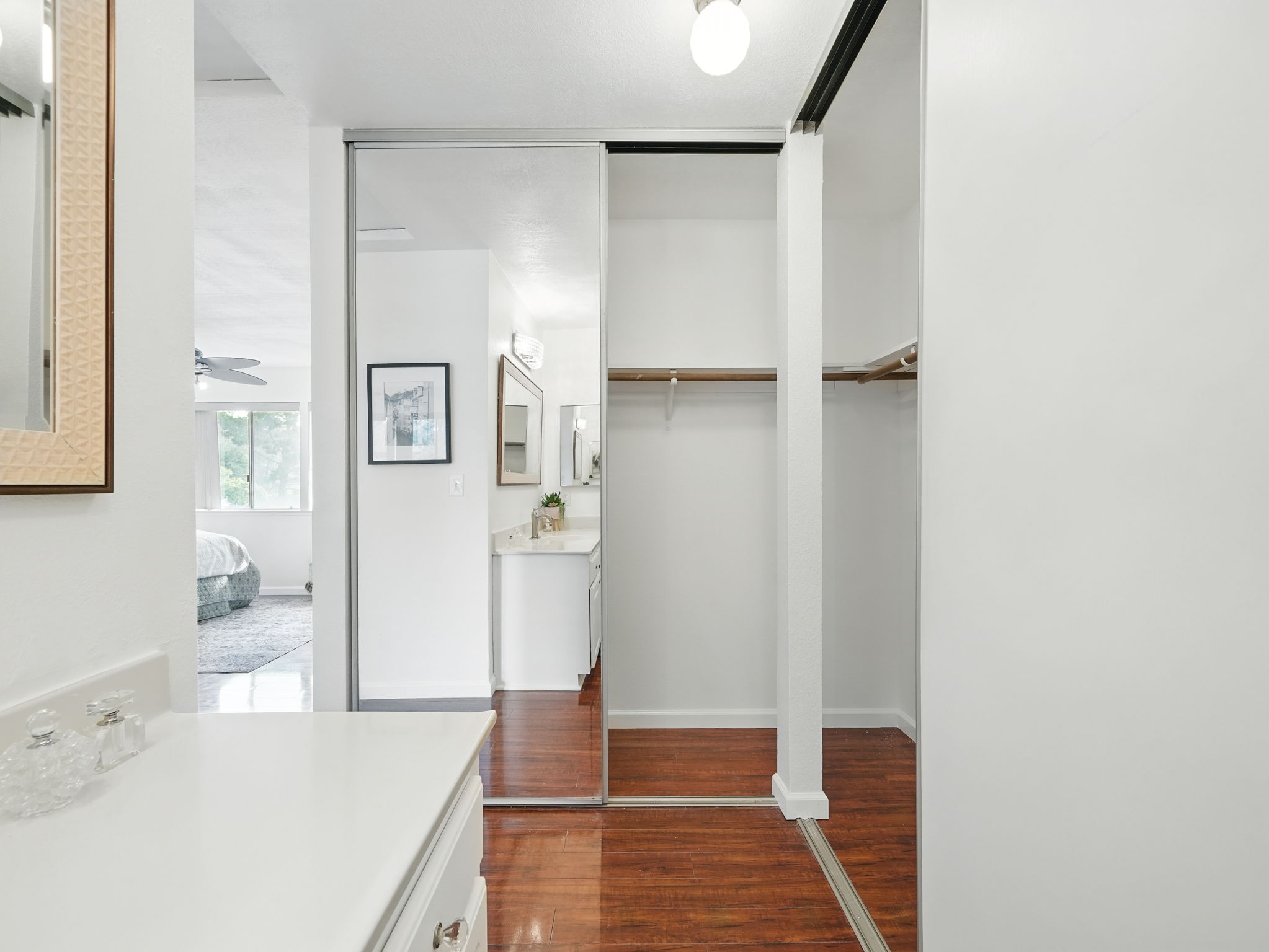 En suite Bath has extra Closets for your wardrobe and storage