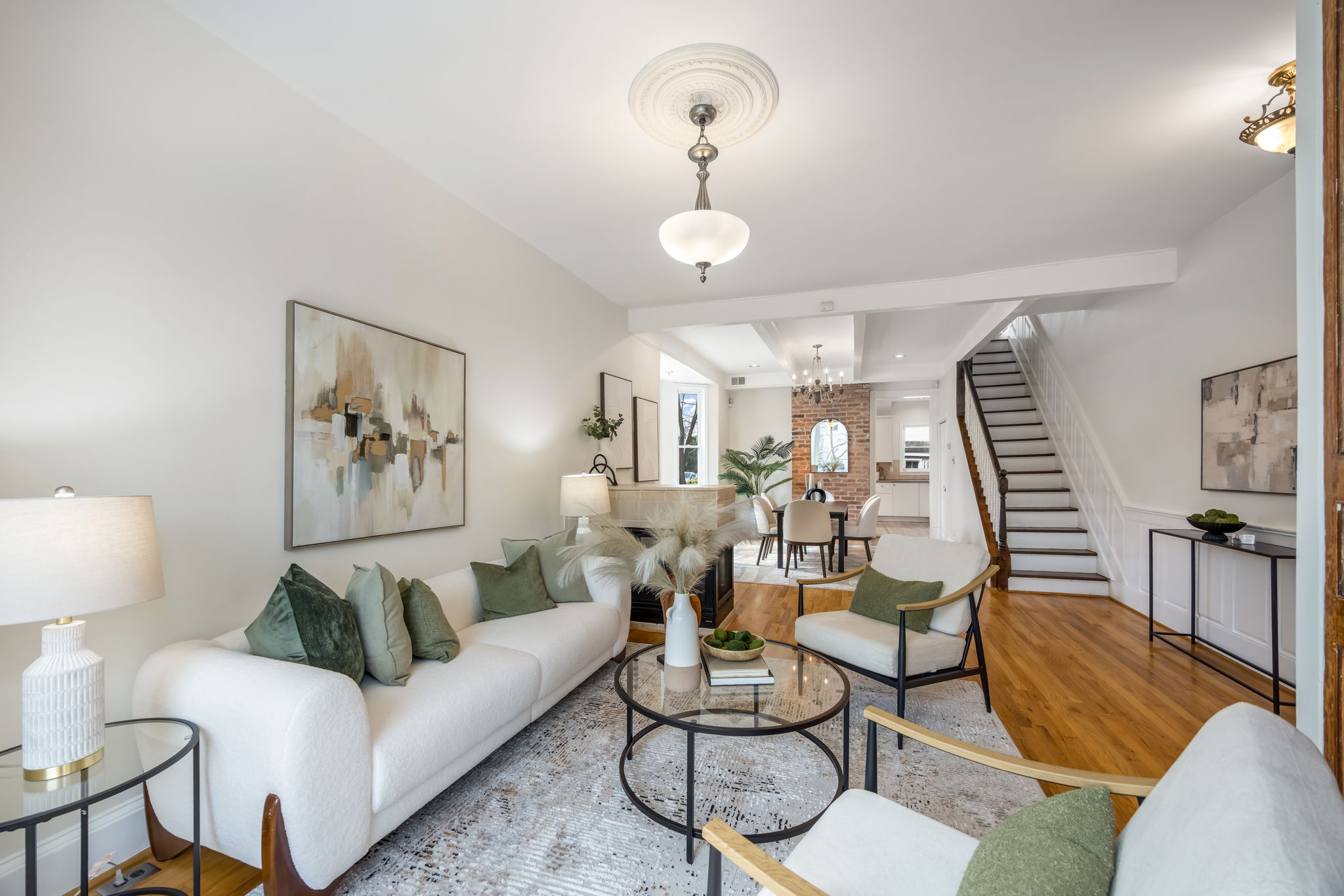 Separate dining area w high ceilings and hardwoods