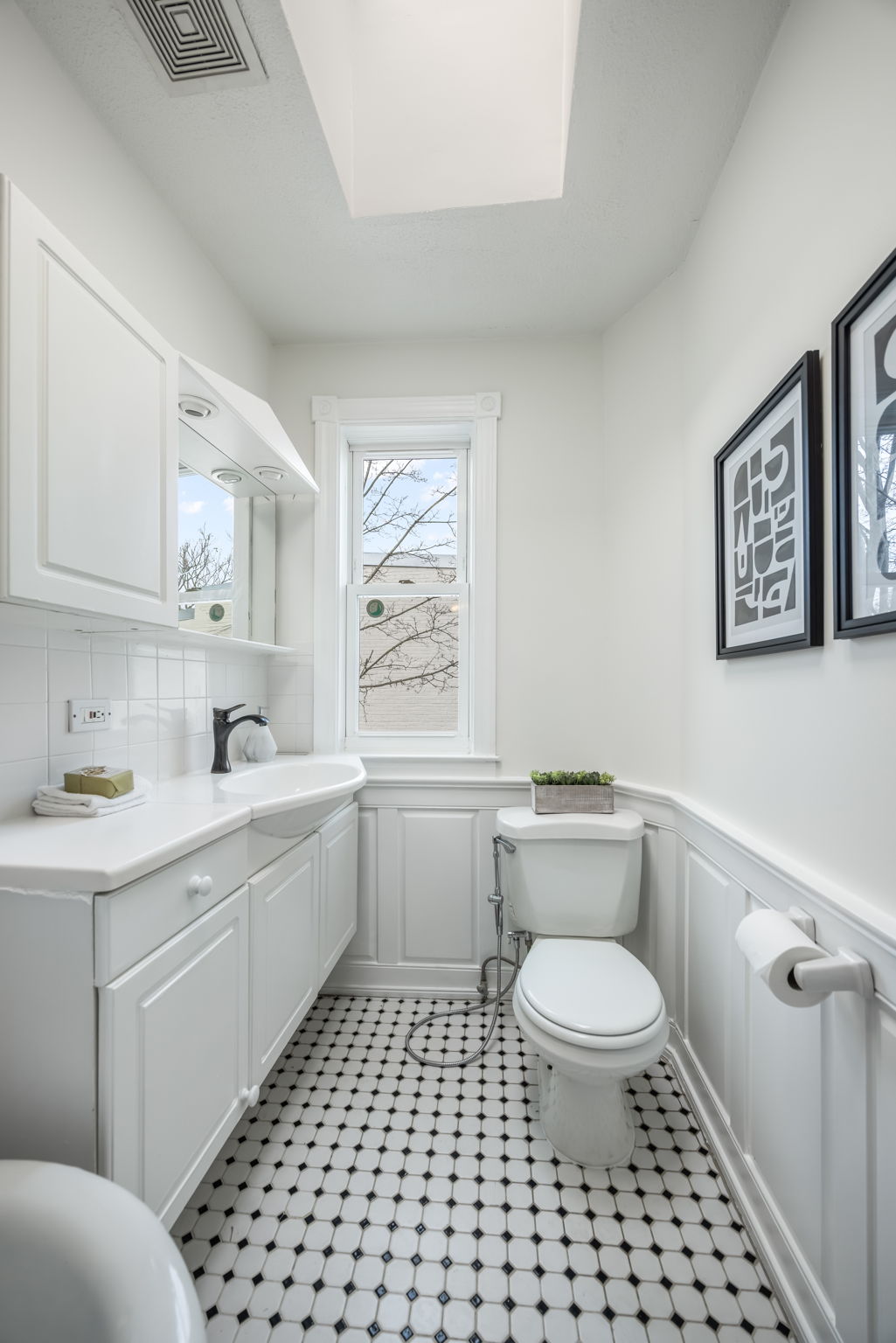 Upper level hall bath with skylight