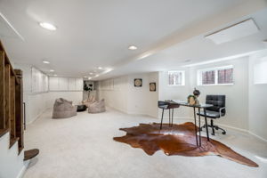Expansive lower level rec room w new carpet