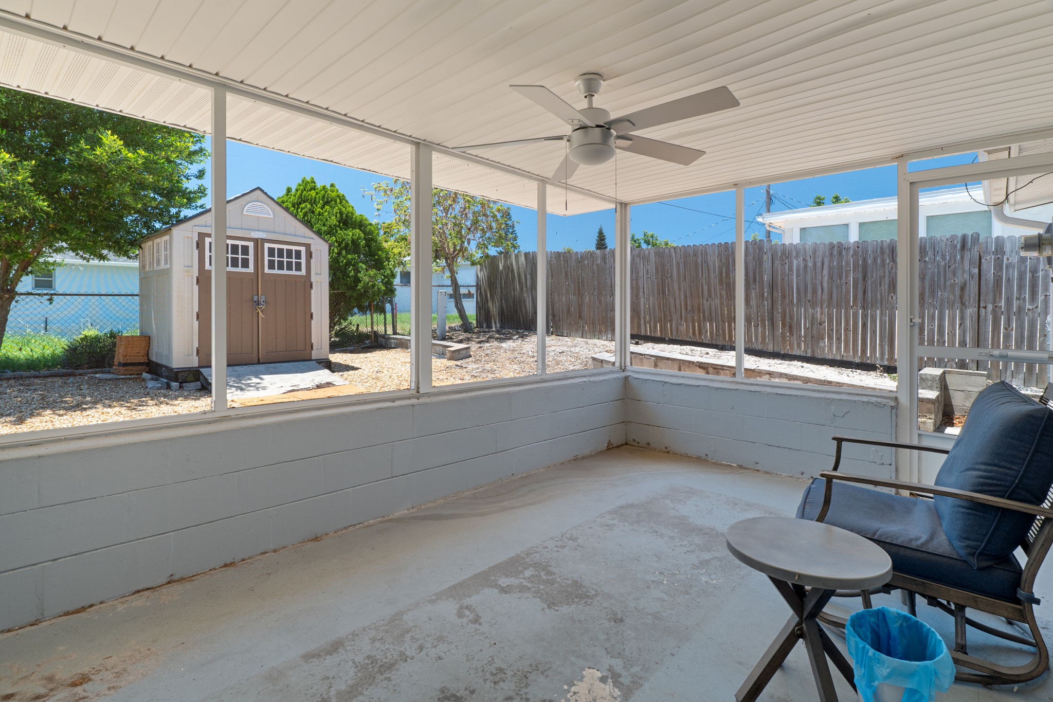 Porch enclosed with shed outdoors