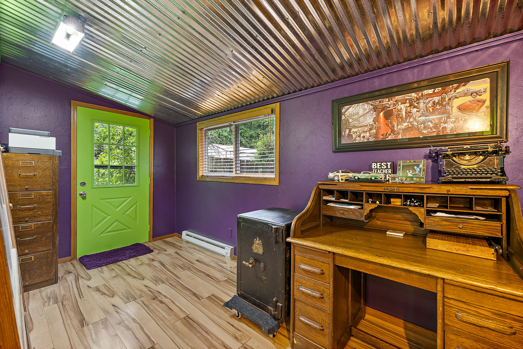 Custom lighting in here, door leads to back patio and backyard.
