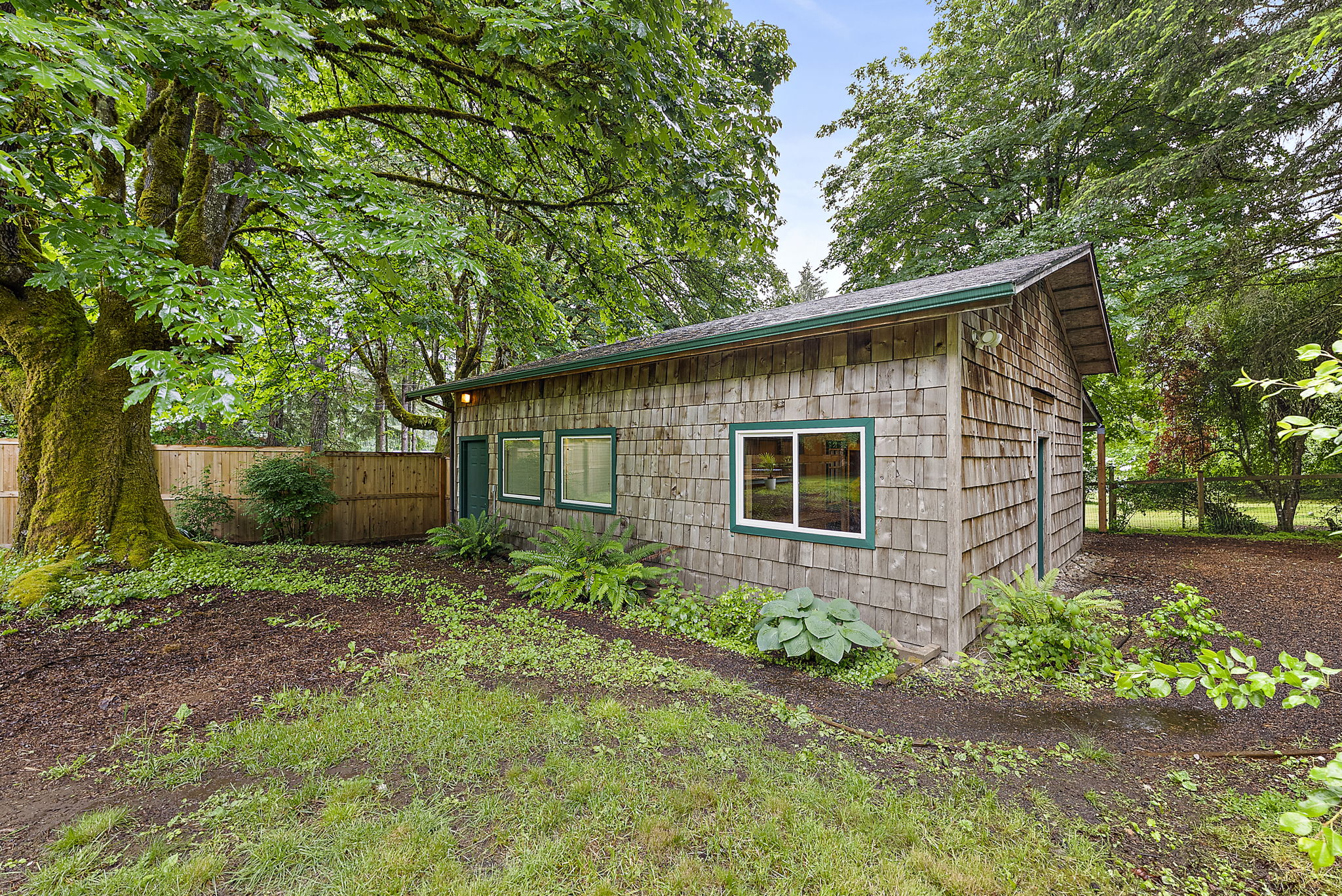 Detached large 2 car garage with workshop.