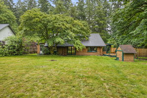 View of back of the home. Little building on the right is the private well.