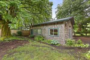 Detached large 2 car garage with workshop.