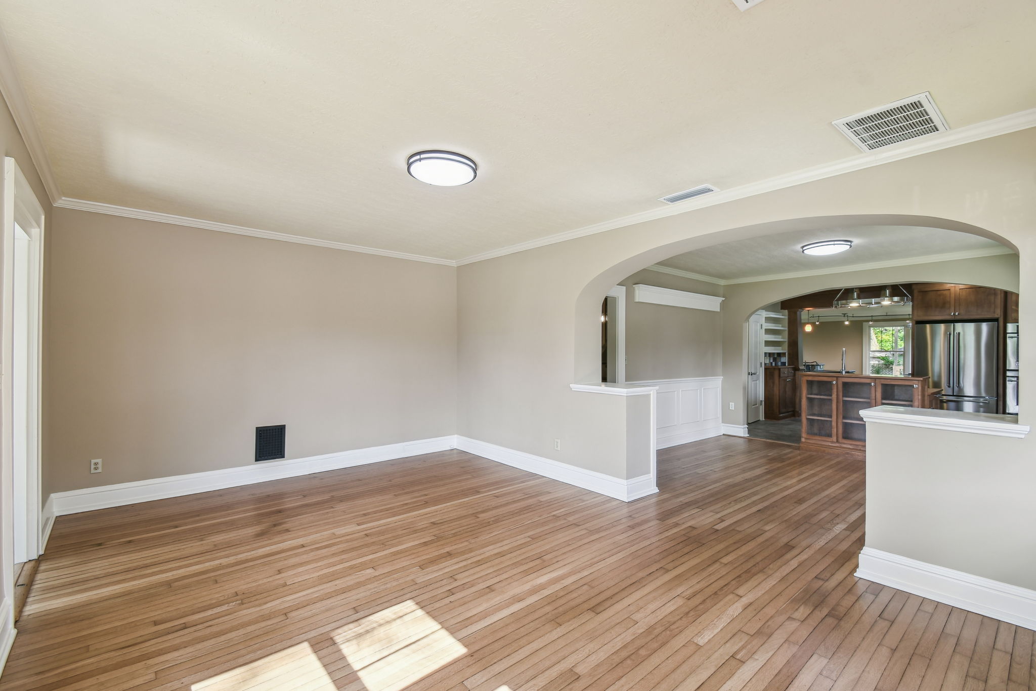 Accent trim work and arched doorway