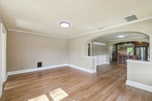 Accent trim work and arched doorway