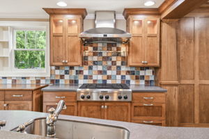 Decorative tile backsplash adds splash of color