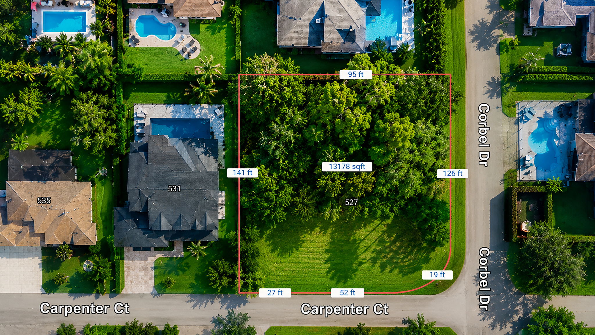 Aerial With Red Outlines and Measurements