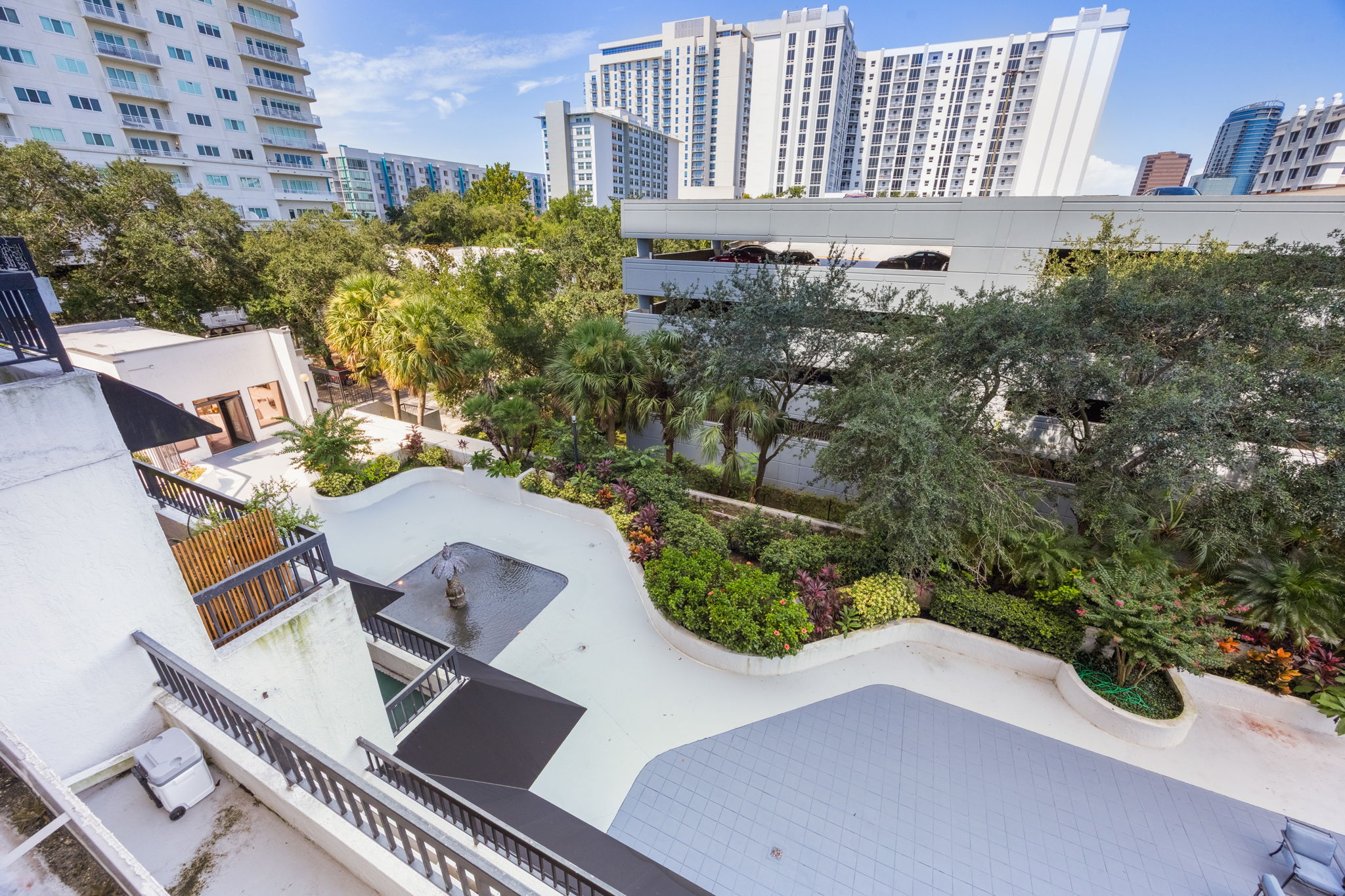 View off the balcony looking left of the city scape.