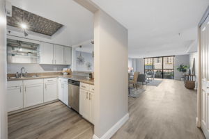 View from the foyer to the kitchen and main living.