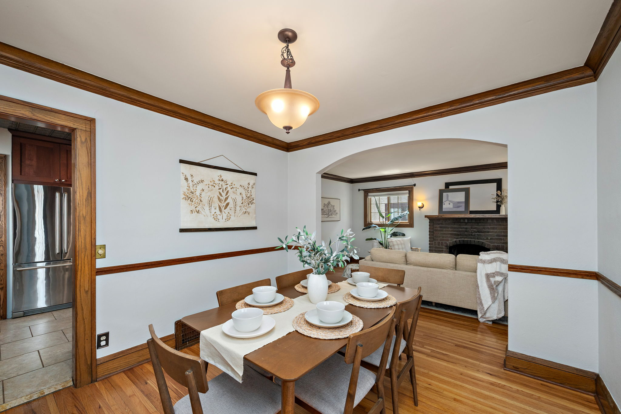 Dining Room with Wood Mill Work & Archway