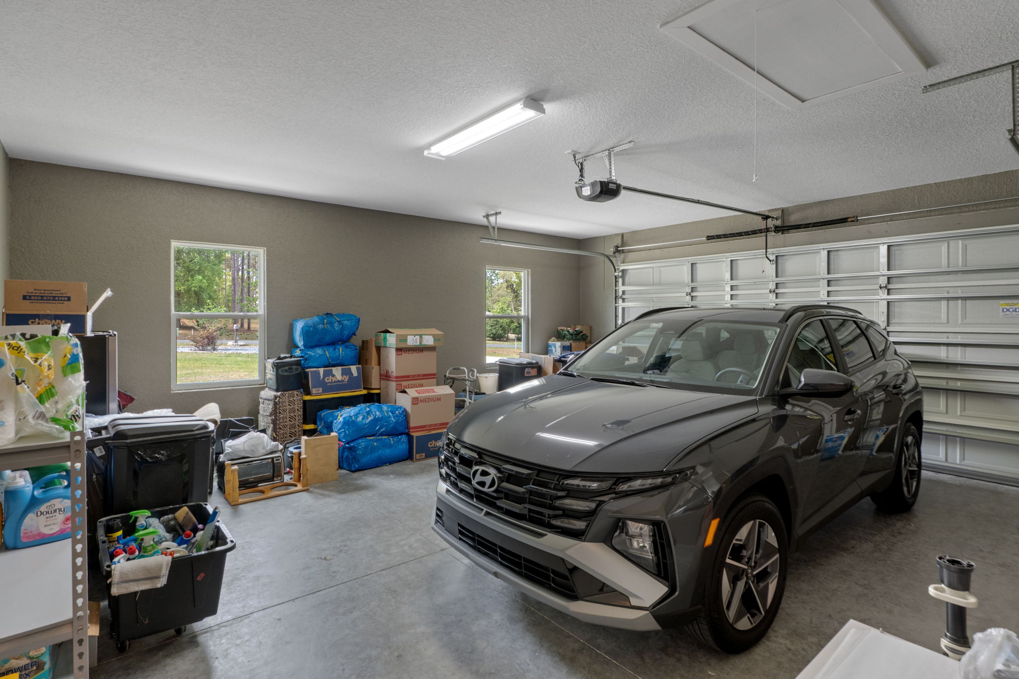 The attached and finished 2 car garage.