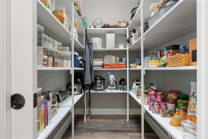 The large walk-in pantry with pocket door is a dream come true!