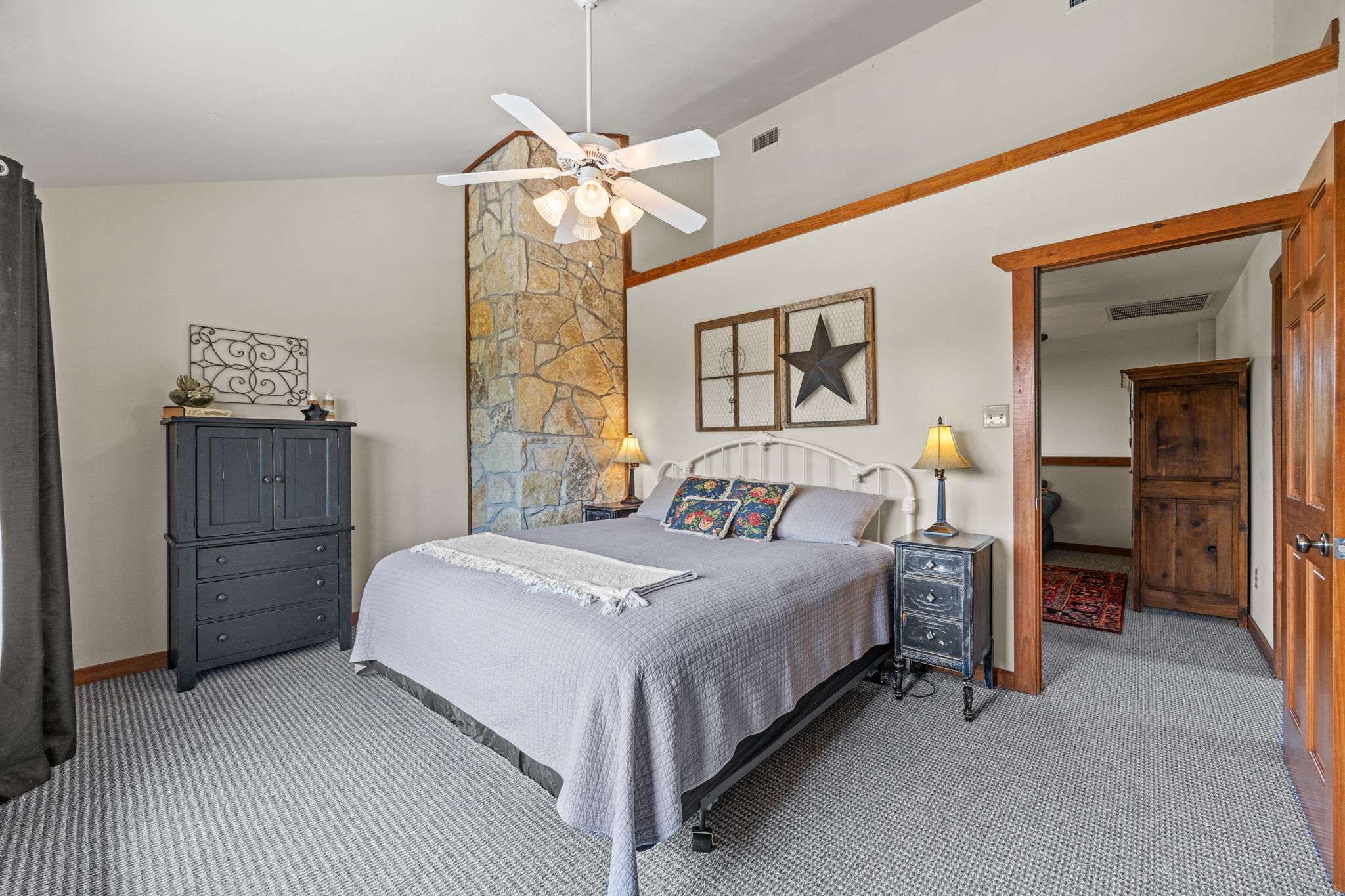 King bedroom features loft area