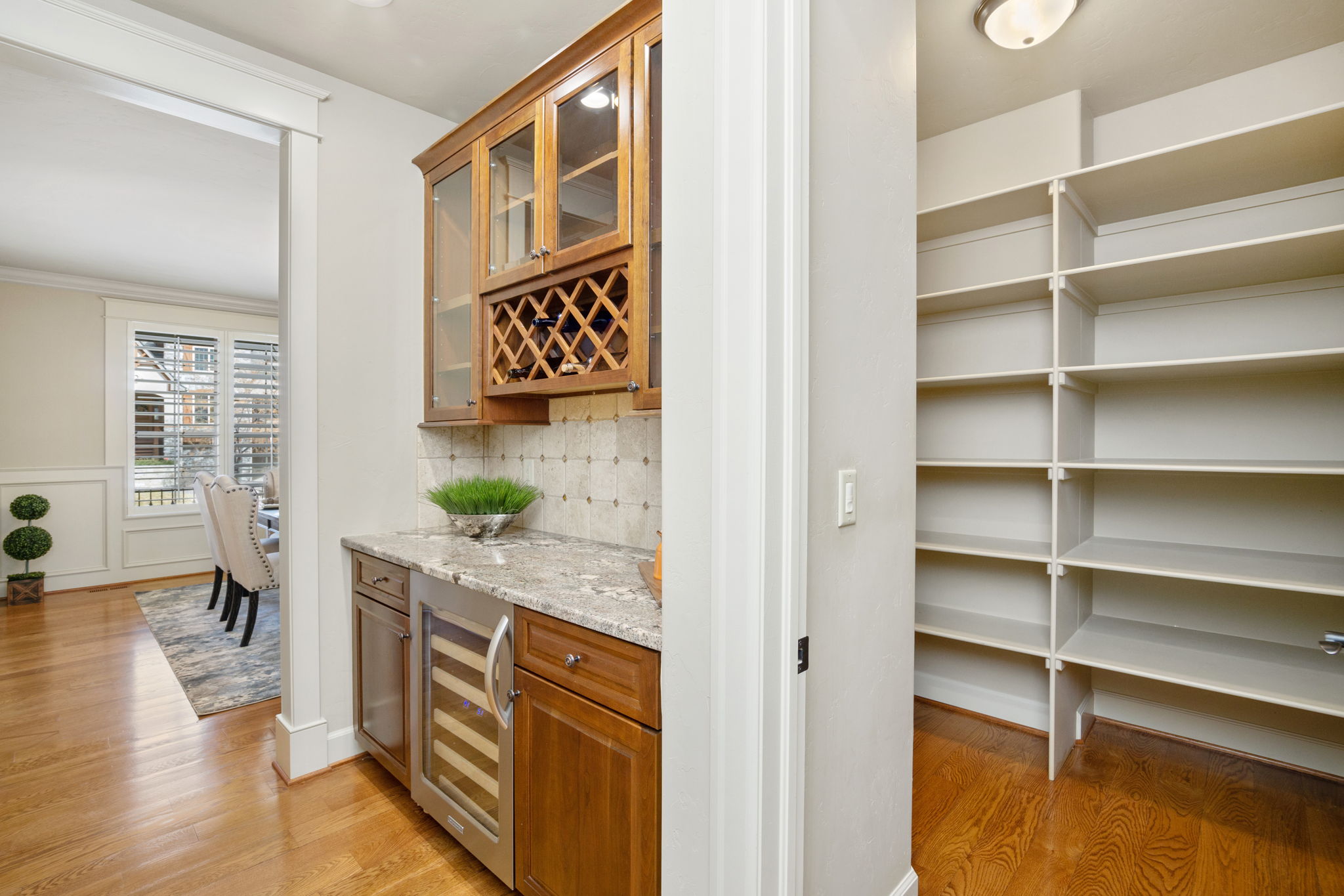 Butlers Pantry with wine fridge and large walk-in pantry