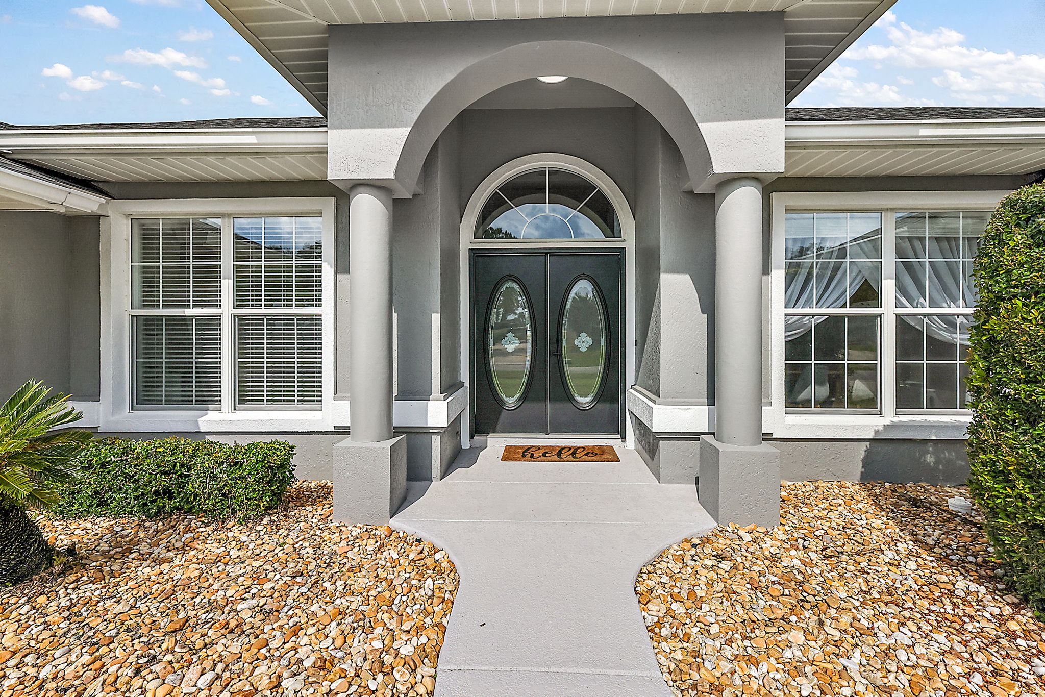 Elegantly Etched DOUBLE Entry Doors with Large Transom Window