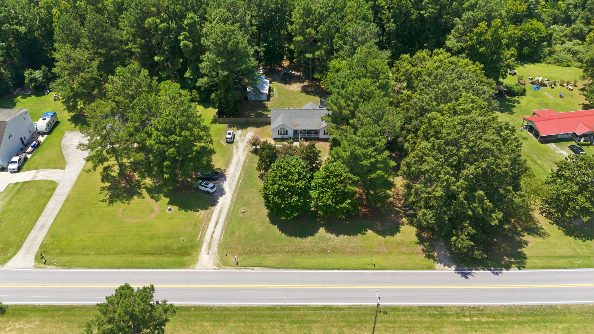 Aerial view of the wooded homesite