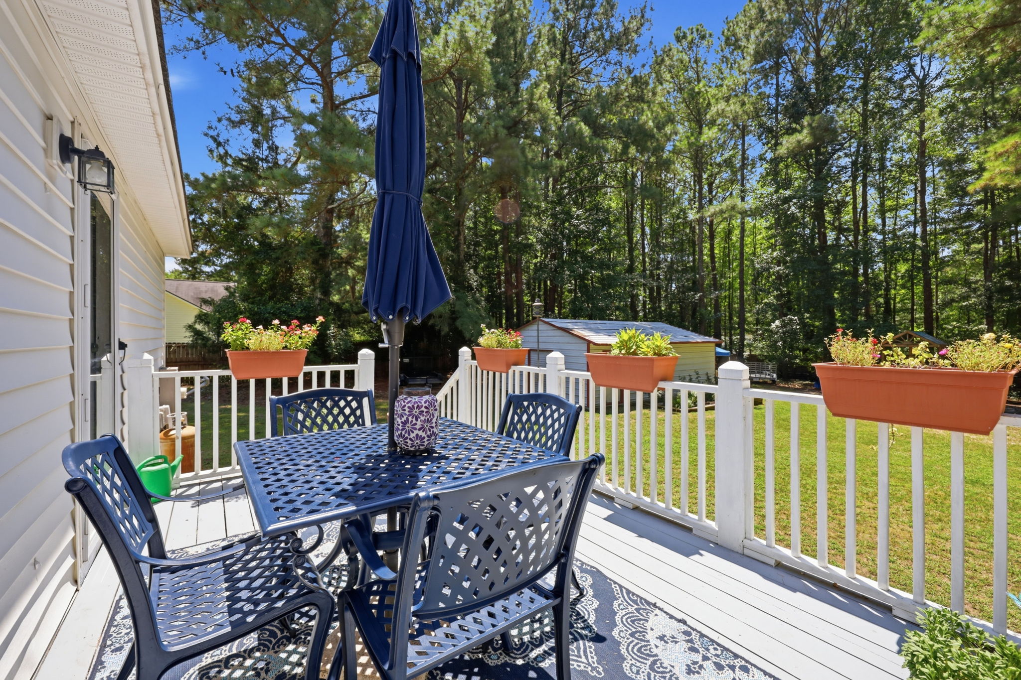 Sunny deck overlooking the backyard