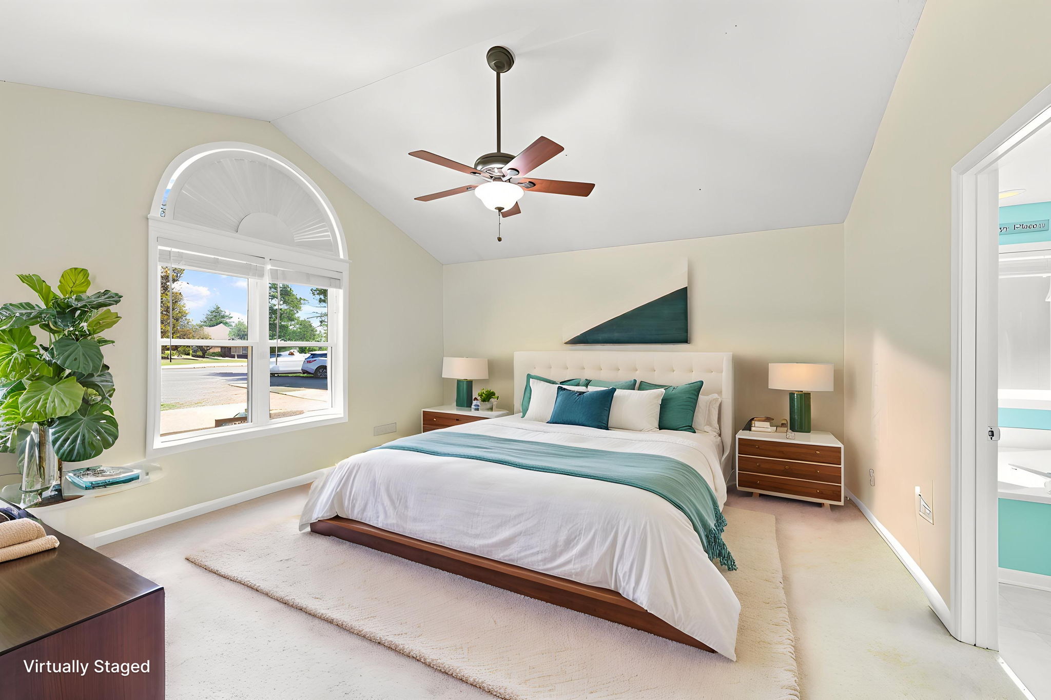 Primary suite with cathedral ceiling