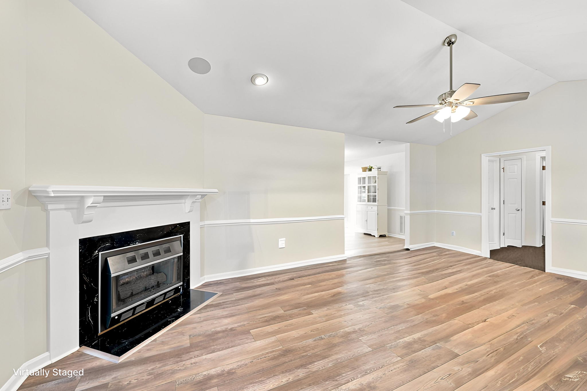 Spacious living area with gas fireplace