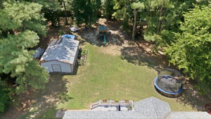 Aerial view of the expansive backyard